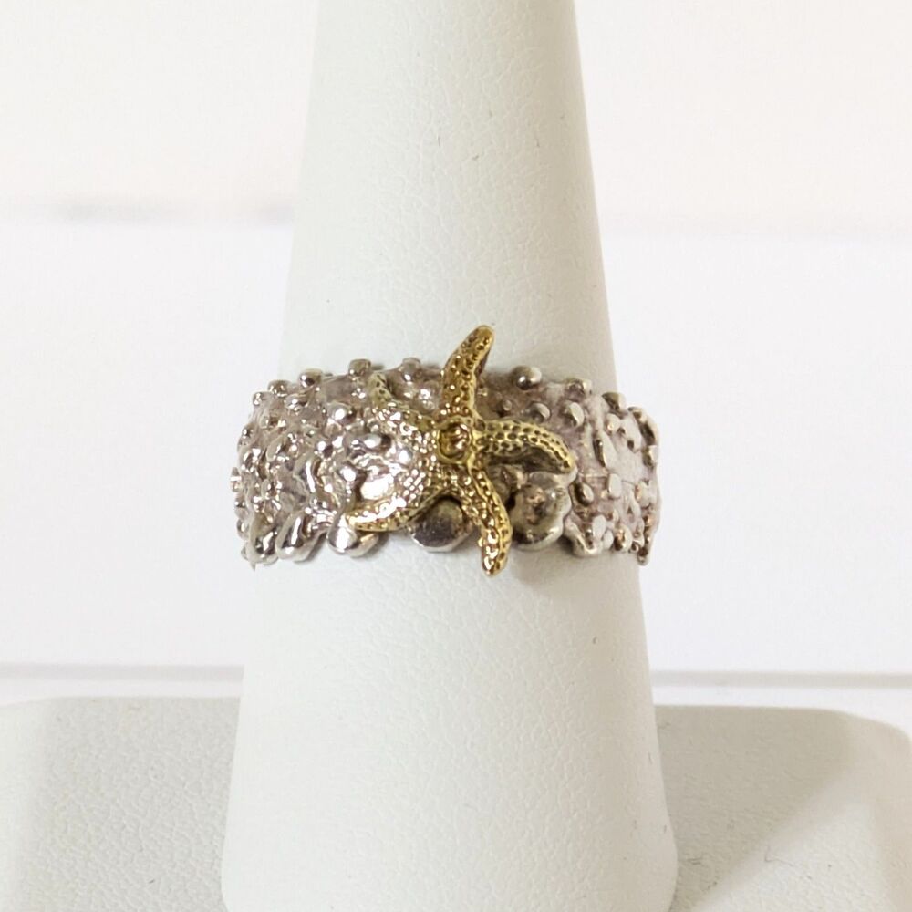 Sterling Silver 925 Brass Starfish Wide Band Ring Size 9 Nautical Beach Ocean